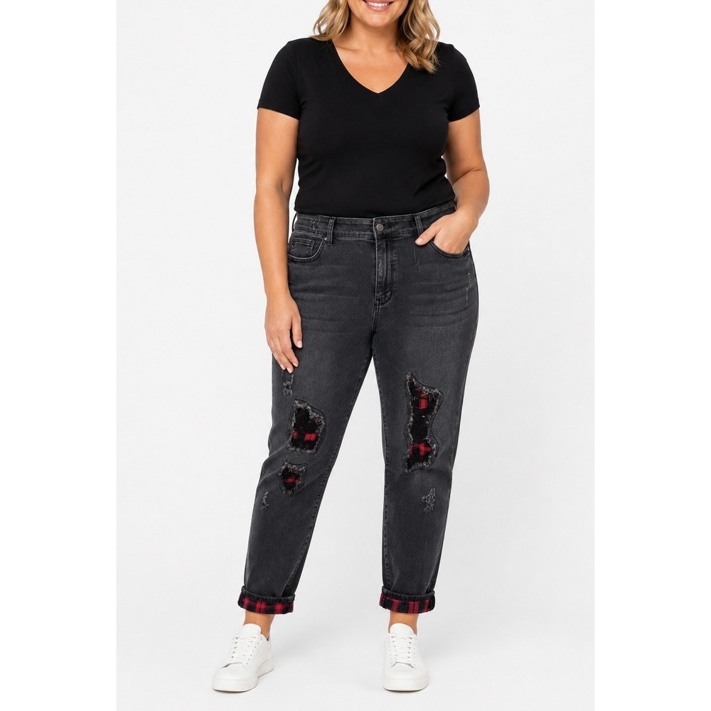 Judy Blue Skinny Jeans Womens 20W Black Plaid Distressed Rocker Grunge Flannel
